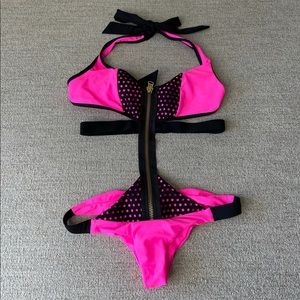 Beach Bunny Hot Pink One Piece Cheeky Bikini.